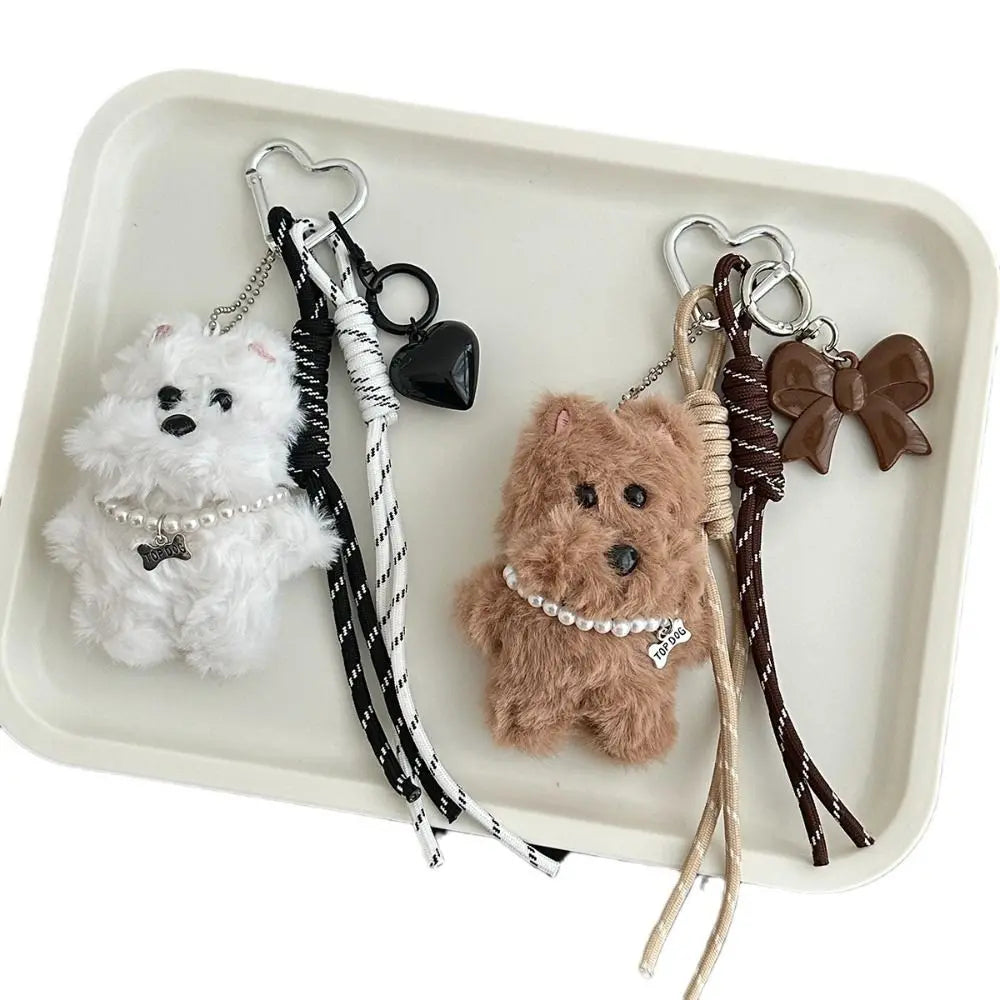 Plush Dog Bag Charm Keychain Pendant – Coffee & White Plush Bag Charm HIP