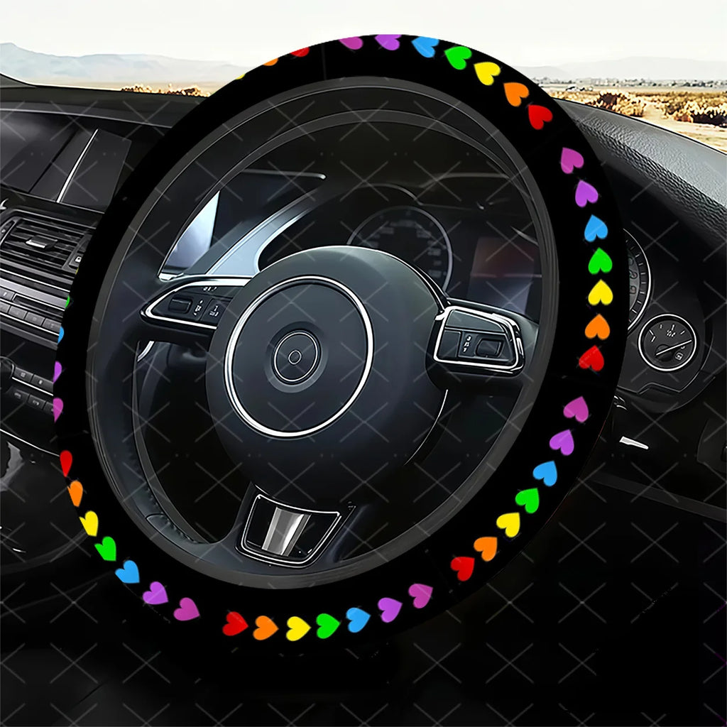 Rainbow Gradient Hearts Steering Wheel Cover – Easy Install Steering Wheel Cover HIP