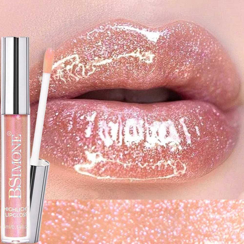 Glitter Lip Gloss Lipstick Lip Tint Moisturizing Hydrating Lasting Non-Stick Cup Waterproof Highlight Lip Glaze Plumper Makeup HIP 02