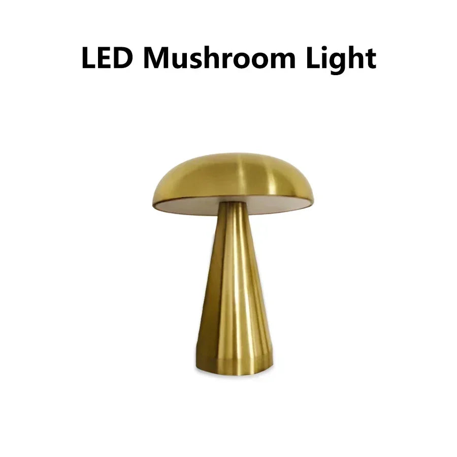 Retro Mushroom Table Lamp Touch Sensor LED Night Light Rechargeable Reading Lamp For Coffee Bar Restaurant Office Bedroom Decor HIP Gold