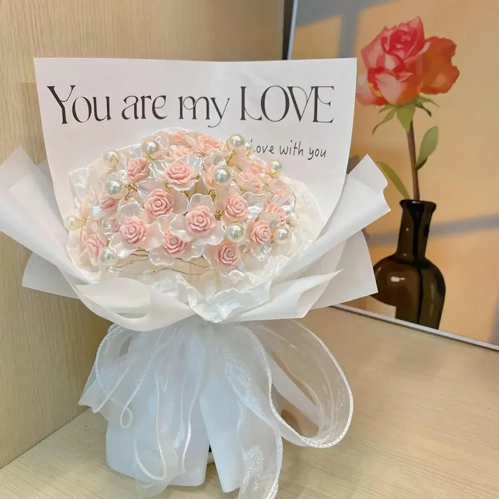 For Valentine's Day Craft Gifting Pearl DIY Rose Bouquet Material Kit Romantic Ribbon Artificial Flower Handmade Accessory Set HIP