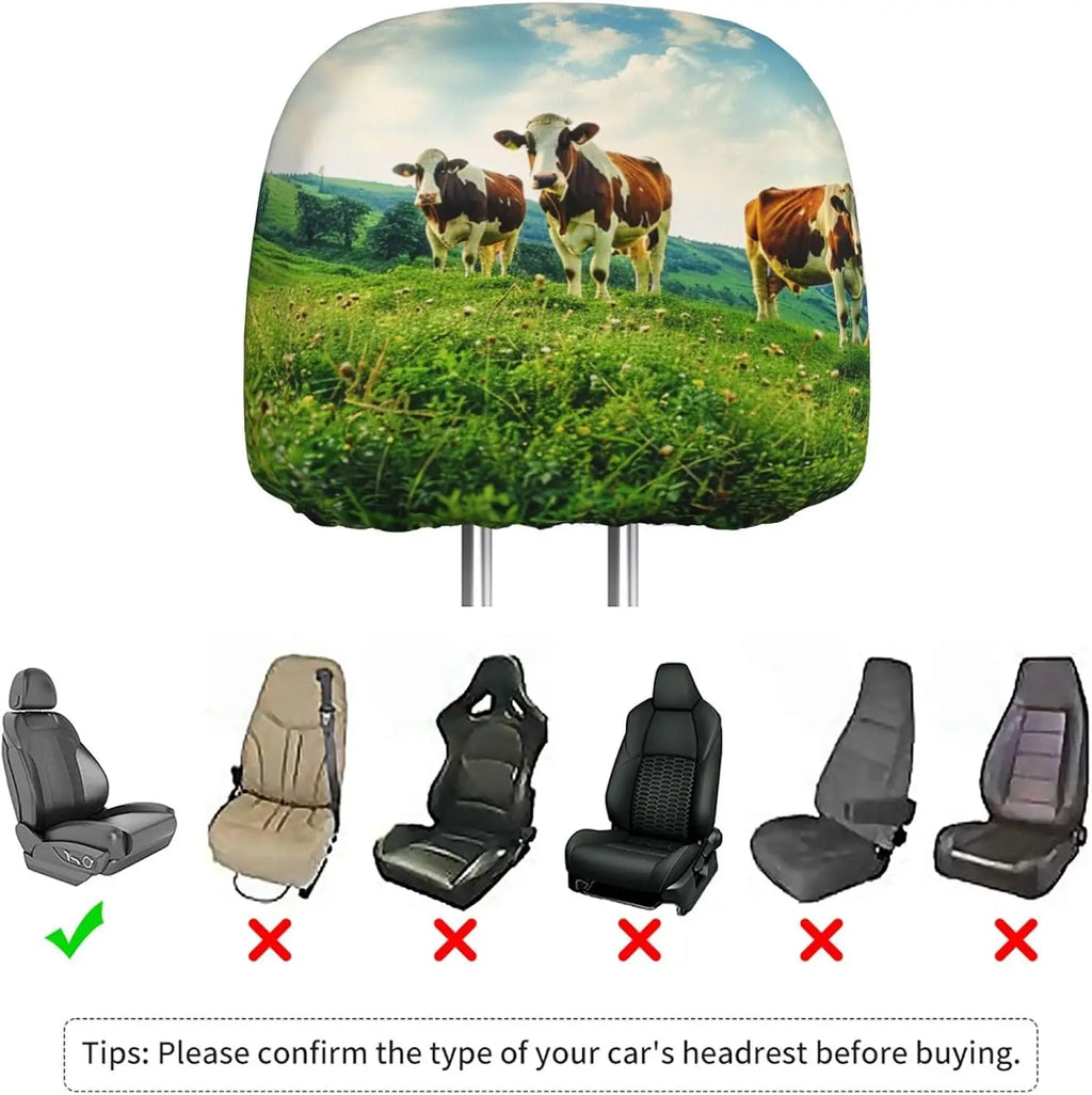 2-Pack Cow Print Car Headrest Covers – Universal Fit Car Headrest Covers HIP