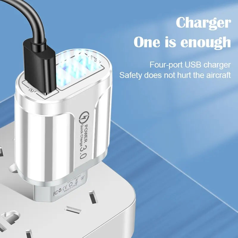 4-Port USB QC 3.0 Wall Charger – Fast Charge, Multi-Device USB Wall Charger HIP