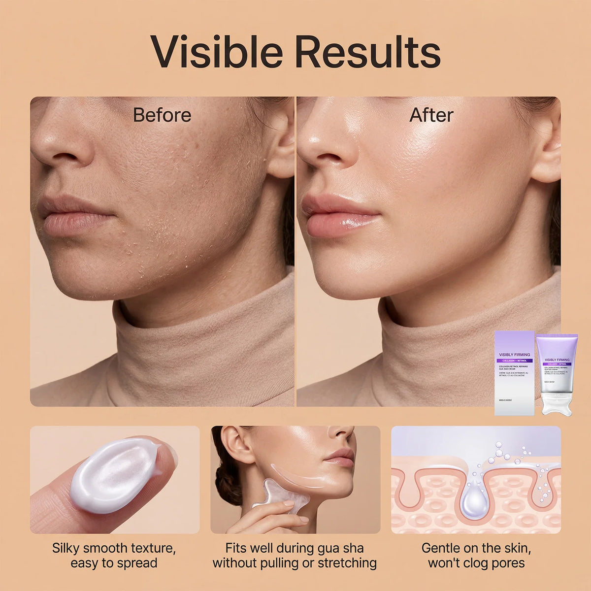 Collagen Retinol Gua Sha Firming Cream 80g – V-Line Lift Firming Face Cream HIP