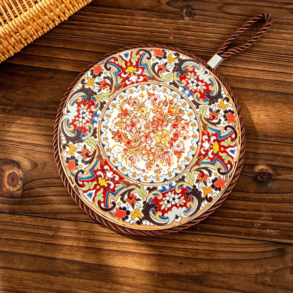 Heat Resistant Hot Pot Mat 17CM Cork Base Trivet Non-Slip Table Placemat Kitchen Dinner Mat Creative Ceramic Heat Insulating Mat HIP B 17cm