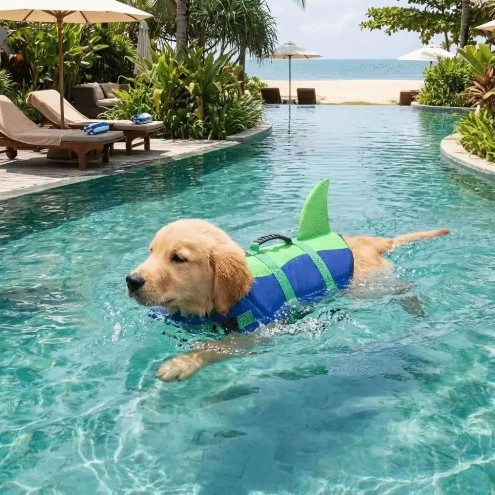 Shark Shape Dog Life Jacket – Flotation Swim Vest XS–XXL Dog Life Jacket HIP