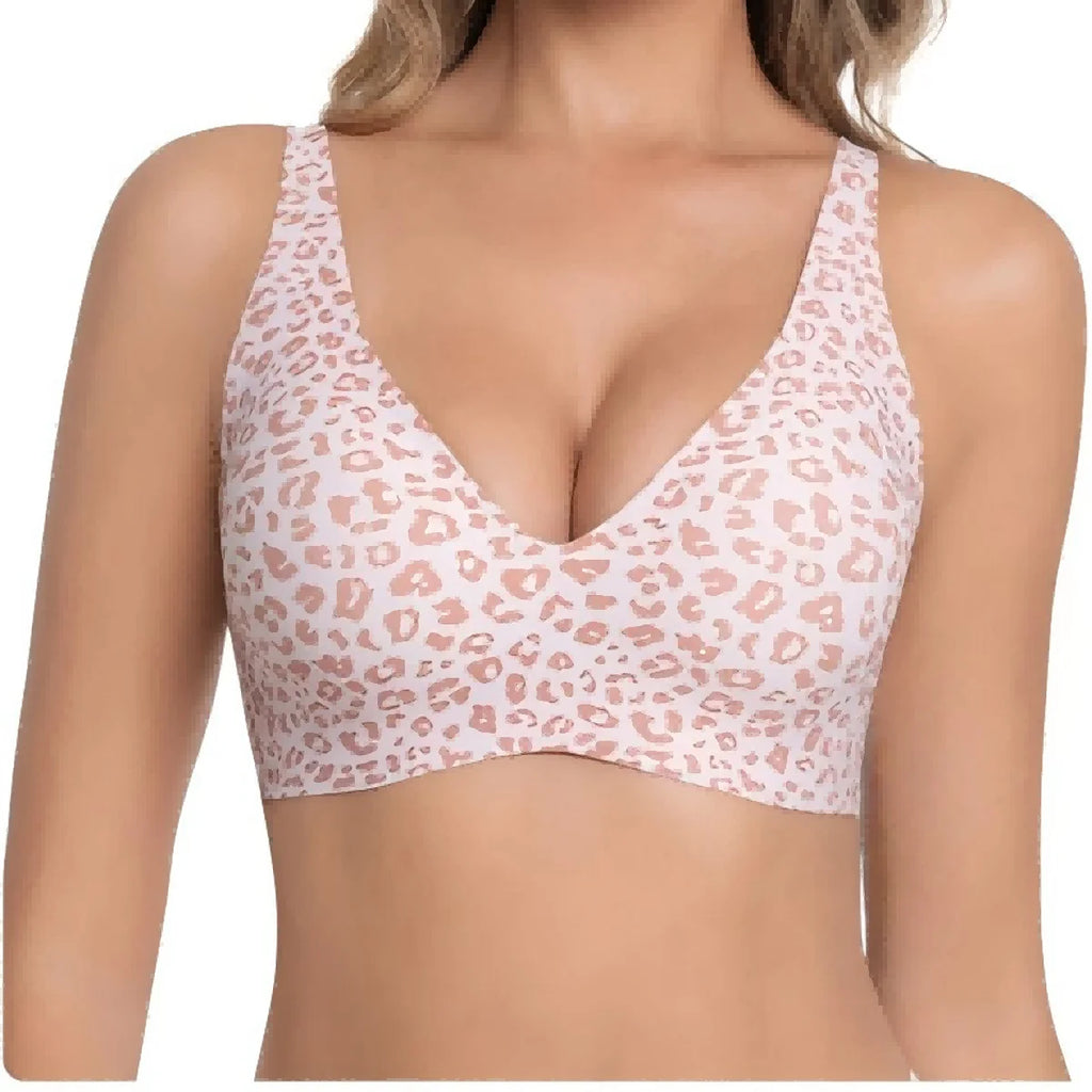 Zeriluna Women's Push Up Seamless Wireless Bra | Leopard Wireless Push Up Bra HIP Pink Leopard Print 2XL