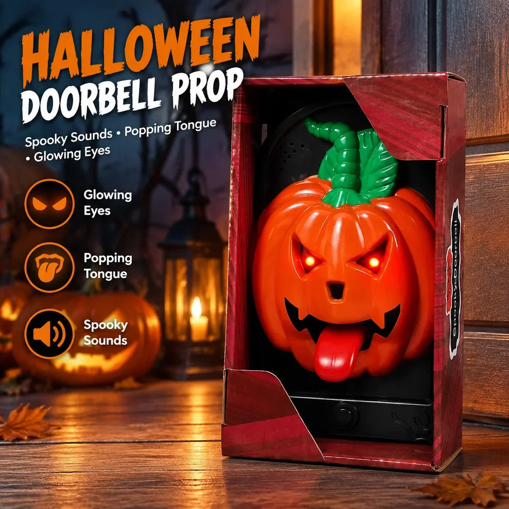 Funny Popping Tongue Glowing Eyes Doorbell Hanging Prop Haunted House Party Pumpkin Witch Skull Design Spooky Halloween Doorbell HIP