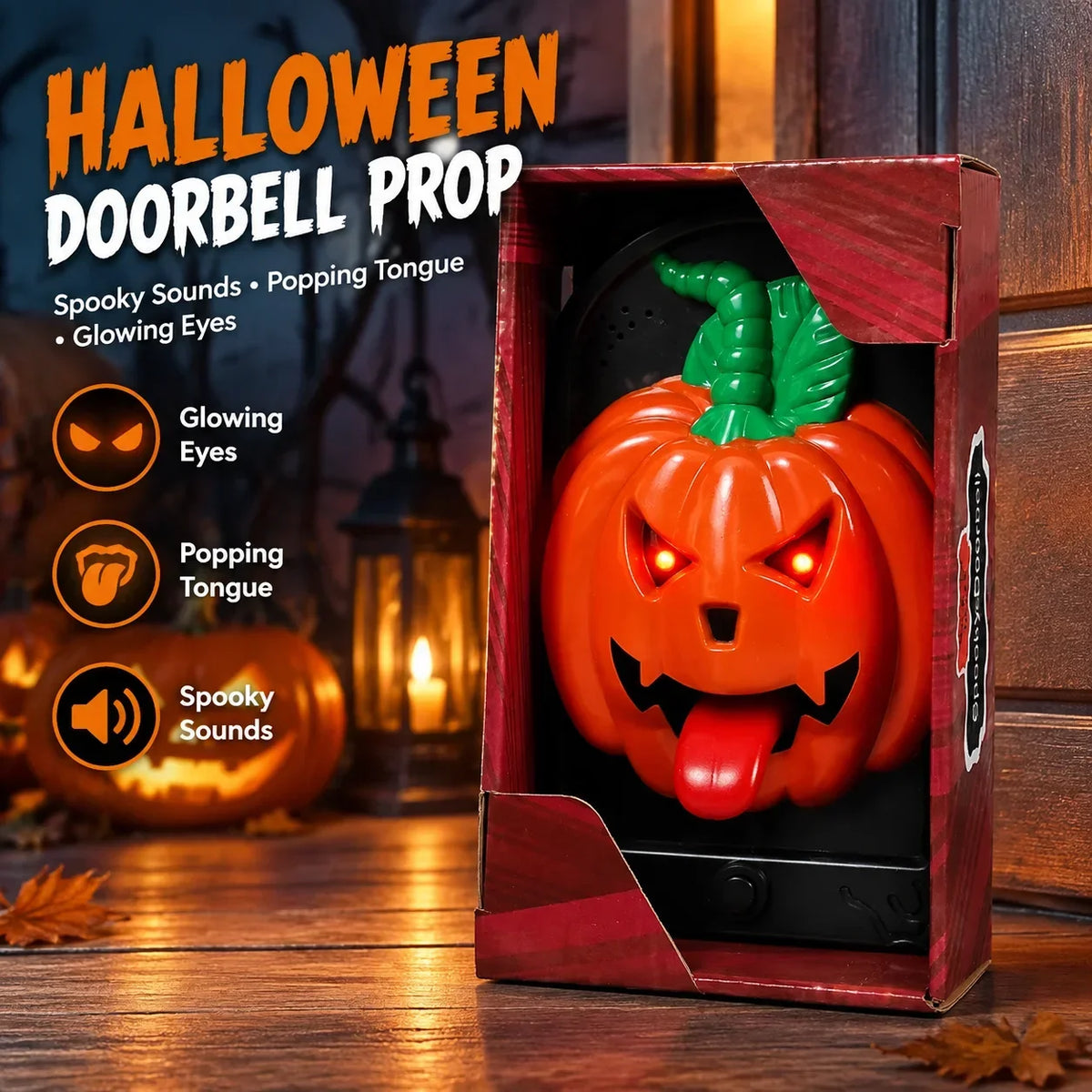 Funny Popping Tongue Glowing Eyes Doorbell Hanging Prop Haunted House Party Pumpkin Witch Skull Design Spooky Halloween Doorbell HIP