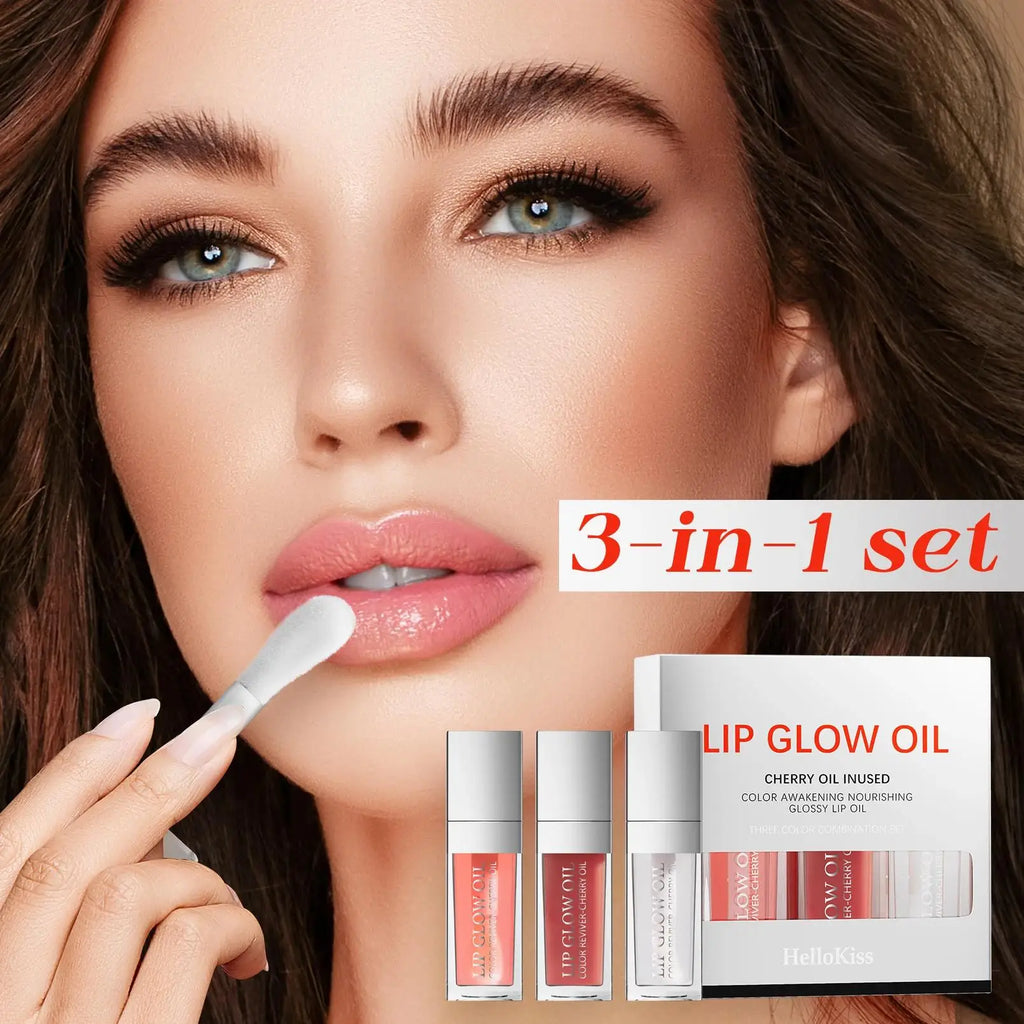 Hello Kiss Lip Oil Trio Set – Glossy Moisturizing Treatment Lip Oil Set HIP