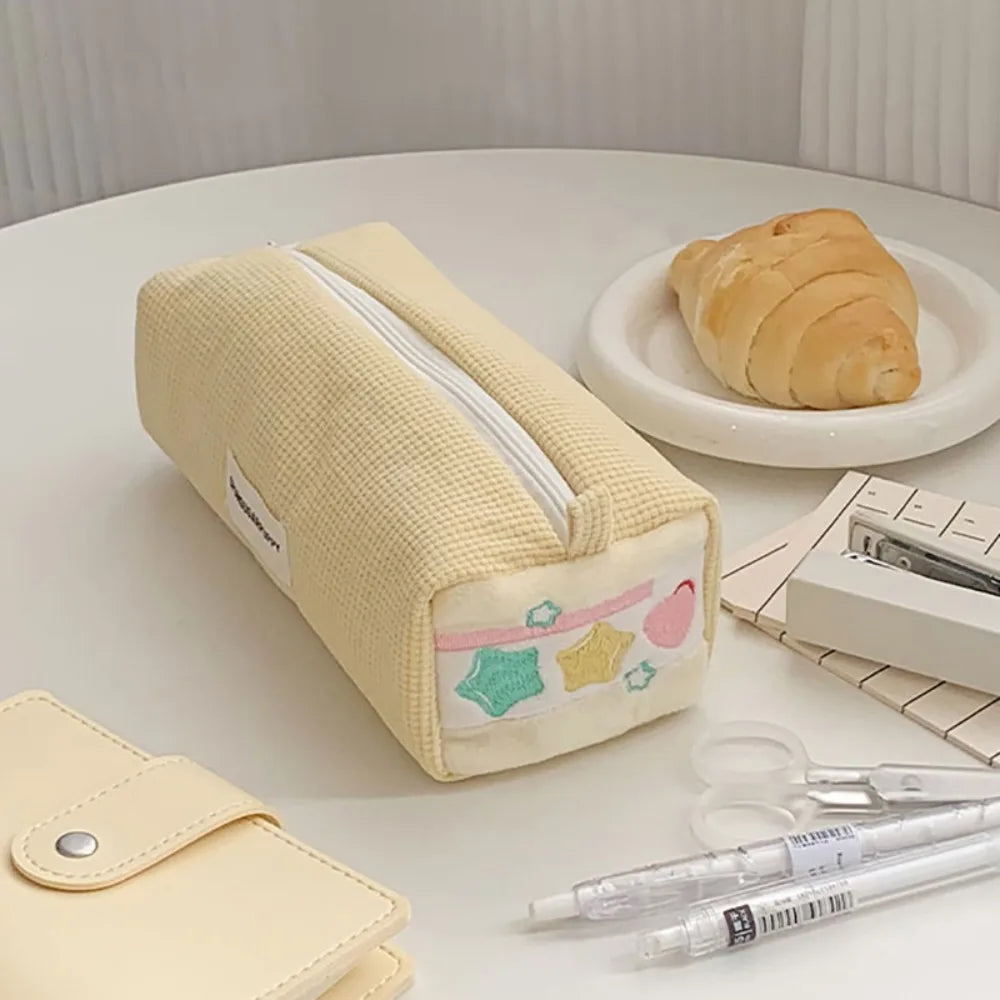 Cute Corduroy Pencil Case – Large Capacity Embroidery Pen Bag Pencil Case HIP Yellow