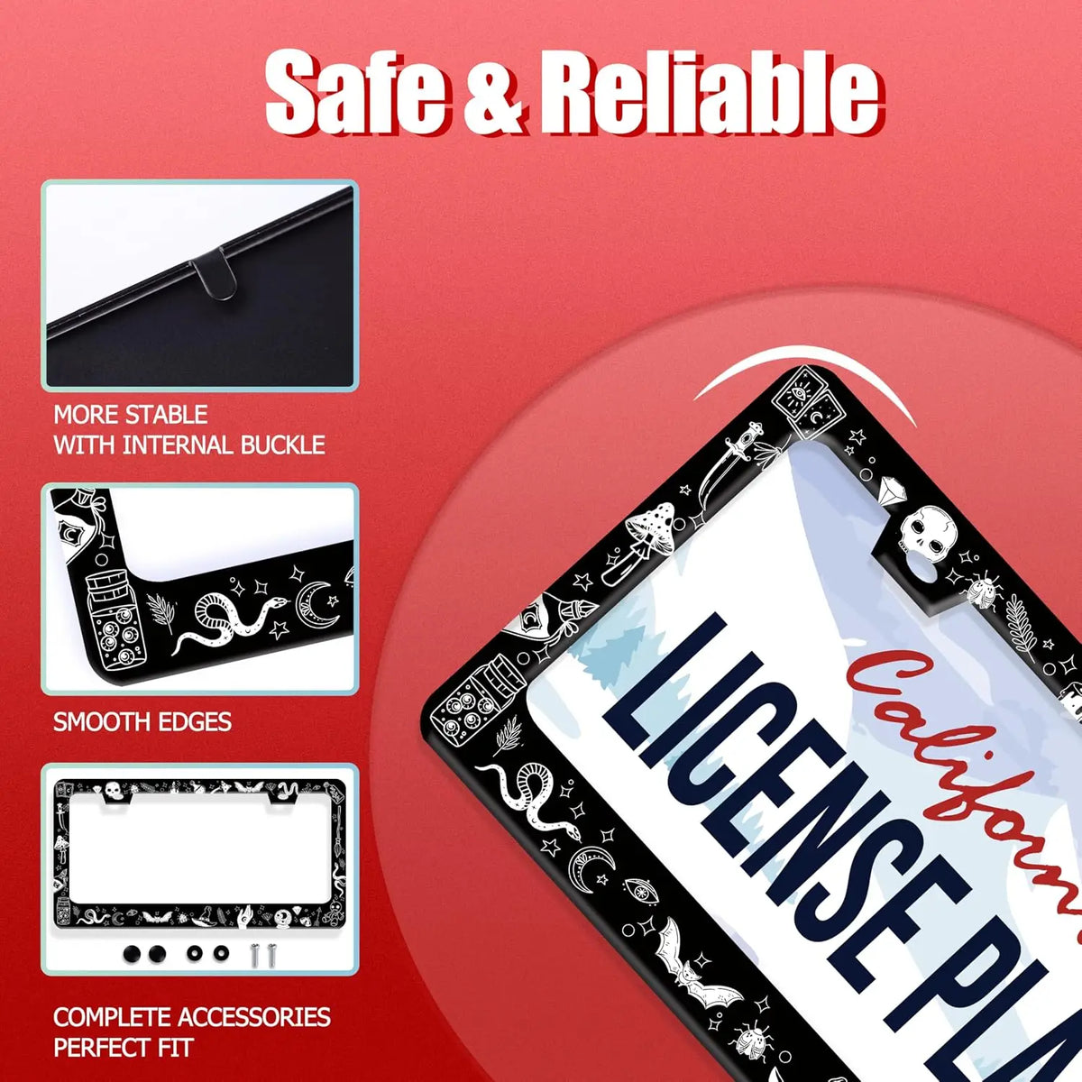 Witch Gothic License Plate Frame – Stainless Steel Car Decor License Plate Frame HIP