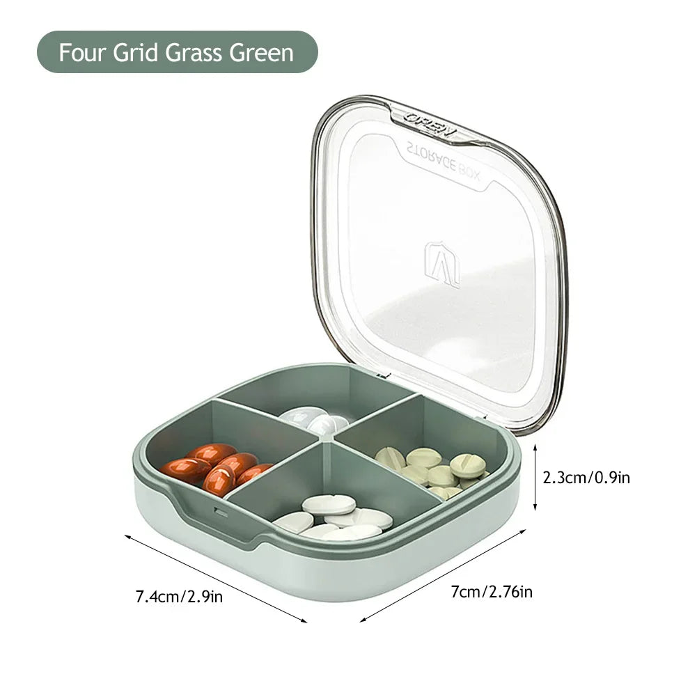 Waterproof 4/6 Grid Sealed Portable Medicine Box Transparent Medicine Multi-functional Subpackage Medicine Box Storage Box HIP Four Grid Green