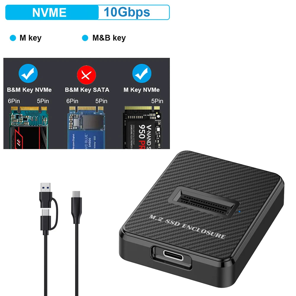 M.2 NVMe & SATA SSD Enclosure | USB-C External Drive Case SSD Enclosure HIP