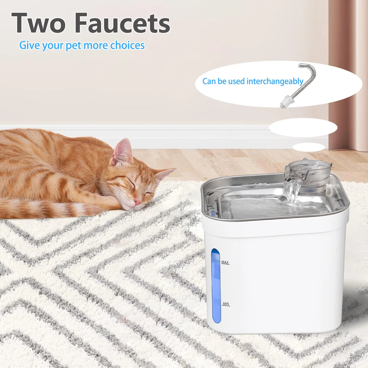 2.2L Stainless Steel Cat Automatic Drinking Fountain Dog Cat Pet Double Head Quiet Pump Water Dispenser HIP