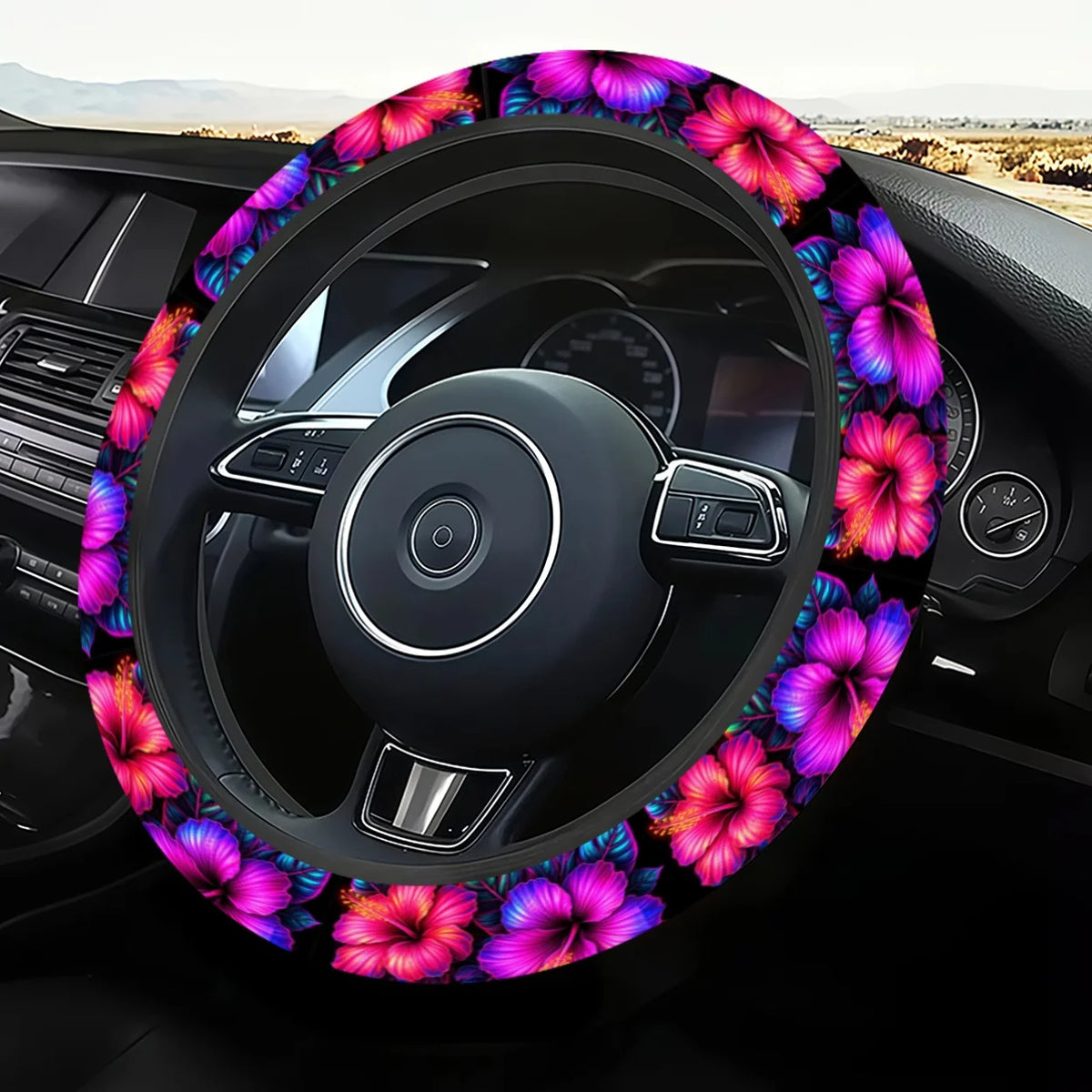 Hibiscus Floral Steering Wheel Cover – Universal Anti-Slip Fit Steering Wheel Cover HIP
