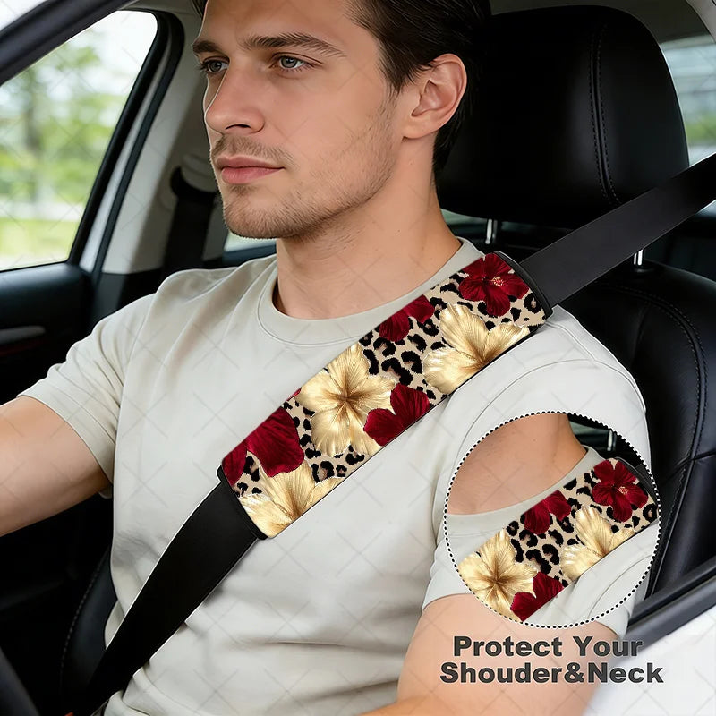 2-Pack Hibiscus Leopard Print Car Seat Belt Covers | HIP Seat Belt Cover HIP