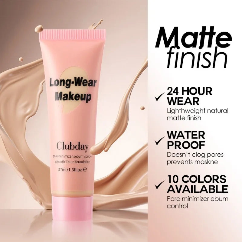 10 Colors Long Wear Liquid Foundation Waterproof Matte Makeup Base Full Coverage Pore Minimizing Creamy Foundation Face Makeup HIP