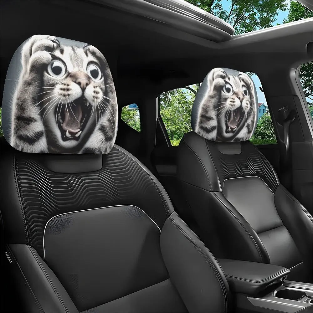 2-Pack Cat Print Car Headrest Covers – Universal Fit Car Headrest Cover HIP