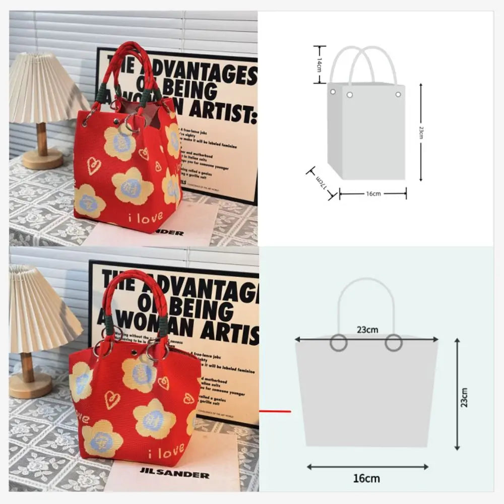 Cartoon Knitted Bucket Bag – Handmade Woven Tote for Women Knitted Bucket Bag HIP