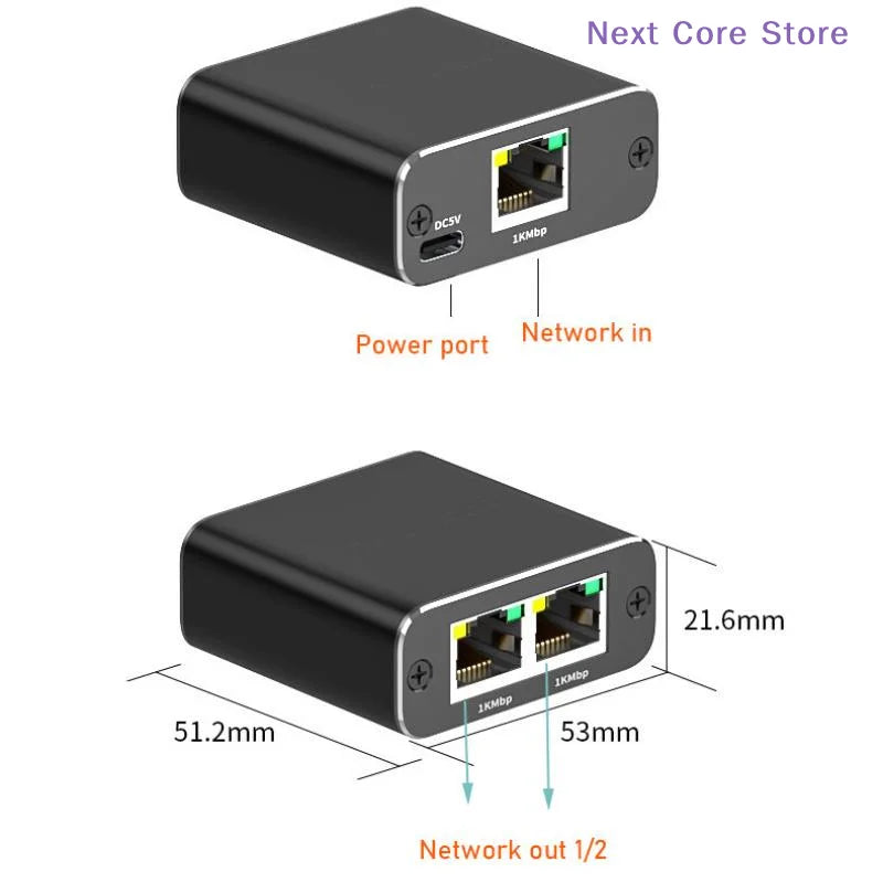 RJ45 Gigabit Ethernet Splitter – 1 to 2 Network Switch Ethernet Network Splitter HIP