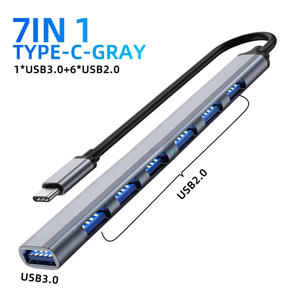 7-Port USB 3.0 & USB-C Hub Multiport Splitter – 5Gbps USB Hub Splitter HIP