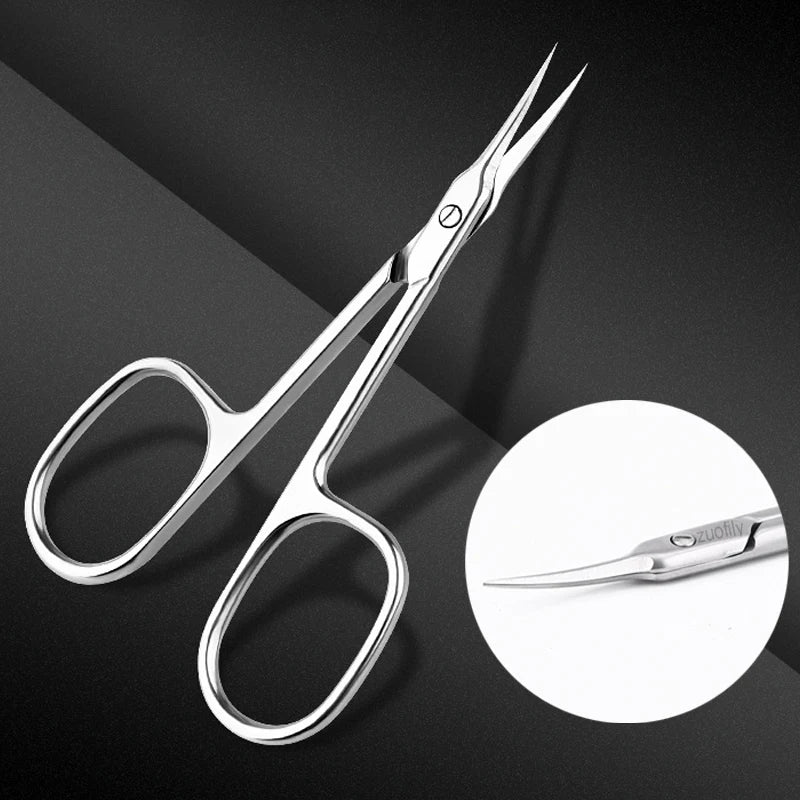Stainless Steel Curved Tip Thin Blade Cuticle Scissors Nail Clippers Trimmer Dead Skin Remover Manicure Tools Eyebrow Toos HIP