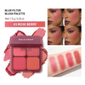 4 Shades Blush Palette Matte Shimmer Dual Texture Rich Pigment Long Lasting Soft Blur Compact Blush Daily Cheek Face Makeup HIP 3Rose Berry