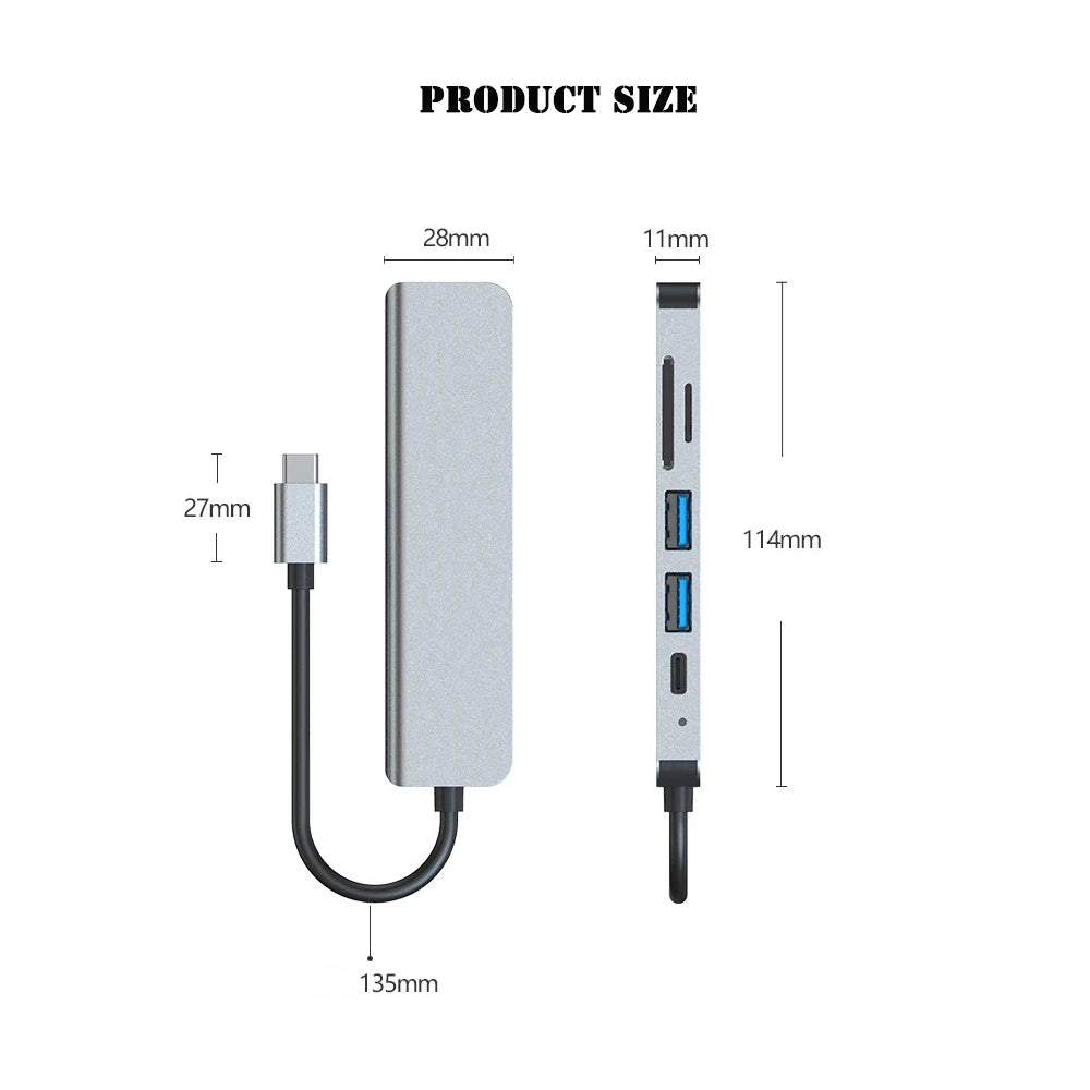 6-in-1 USB-C Hub | 4K HDMI, 87W PD, USB 3.0 & SD Card USB-C Hub Dock HIP