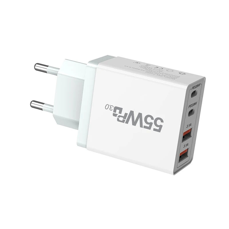 55W USB-C PD 20W Fast Wall Charger – EU/US/UK/AU Plug USB Wall Charger HIP