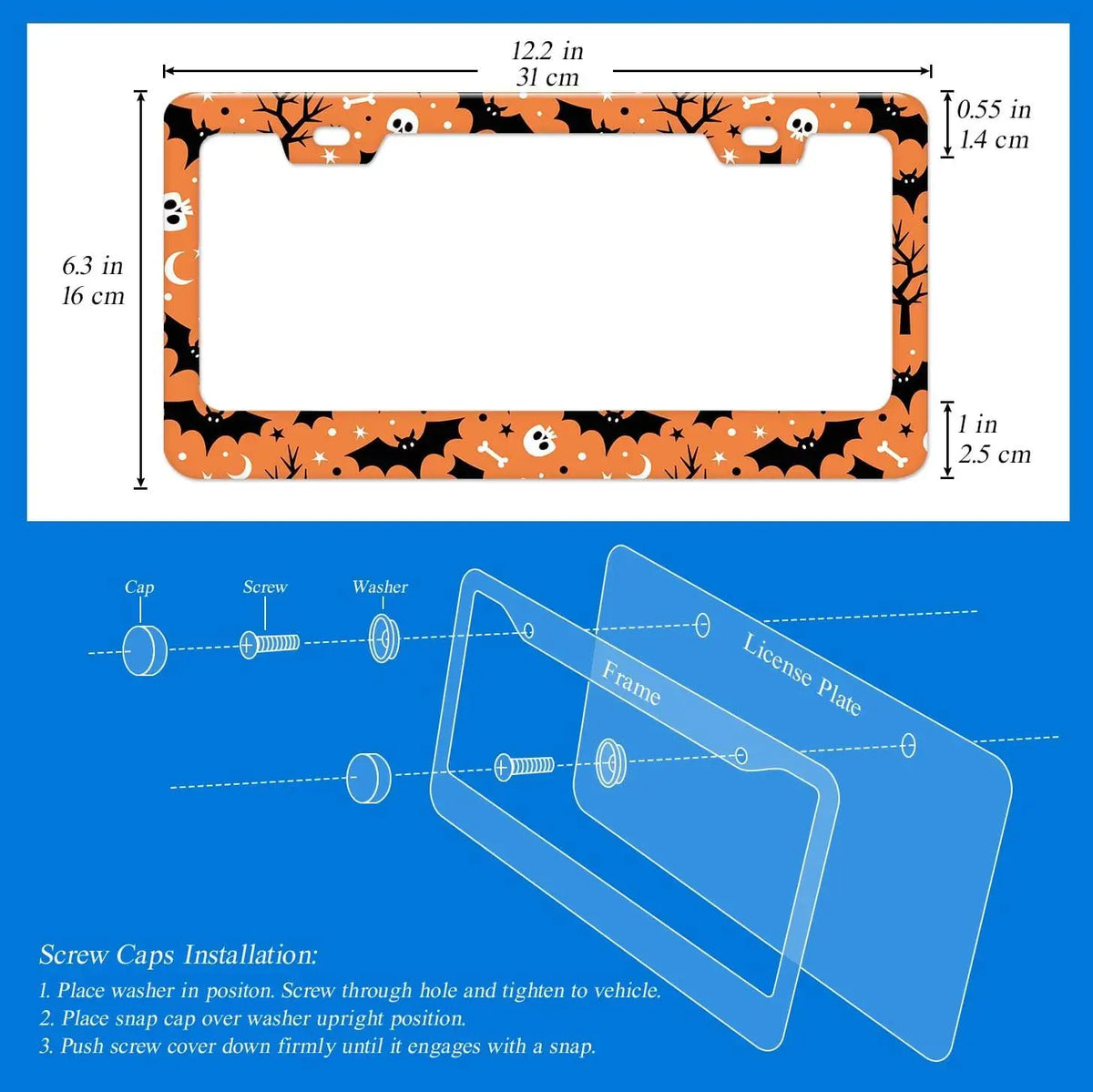 Halloween Bat & Skull License Plate Frames – Set of 2 License Plate Frame Set HIP