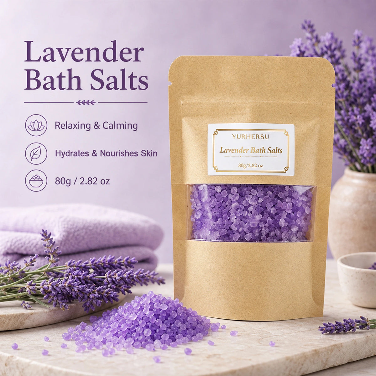 Lavender Sea Salt Bath Soak – Moisturizing & Essential Oil Infused Bath Salt Soak HIP