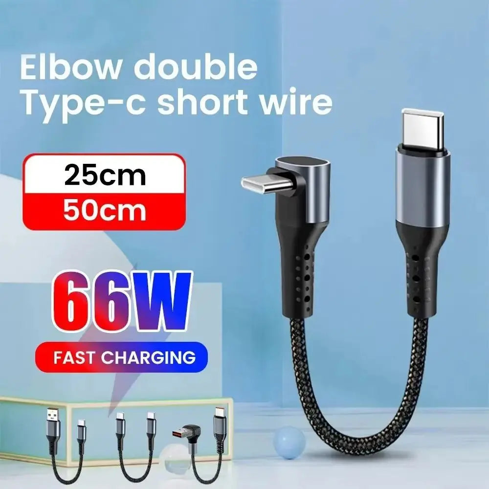 90° USB-C Fast Charging Cable 6A 66W – Short 25cm & 50cm USB-C Charging Cable HIP