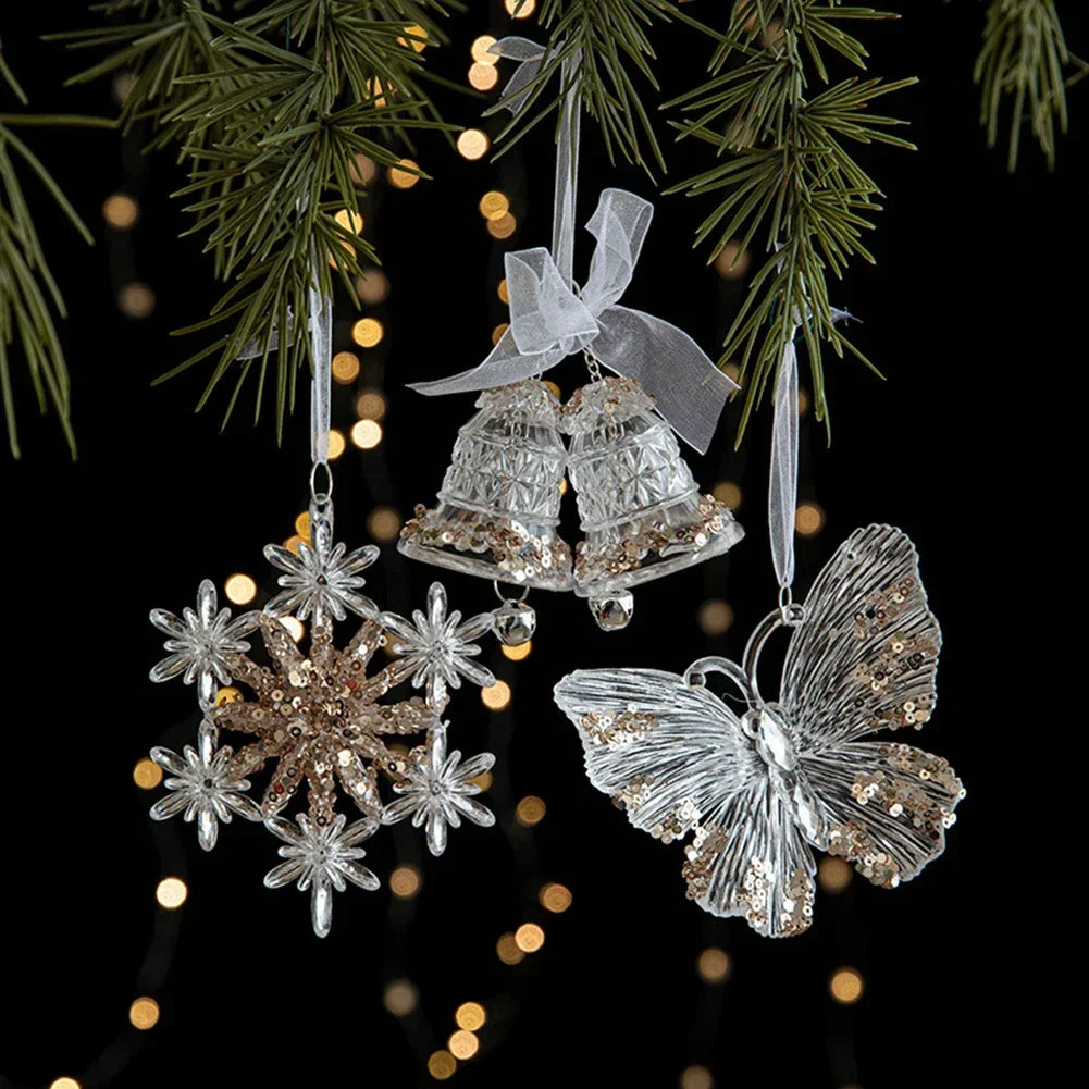 Crystal Clear Snowflake Christmas Tree Pendants Icicle Decorations For Holiday Winter Party Transparent Hanging Ornament HIP