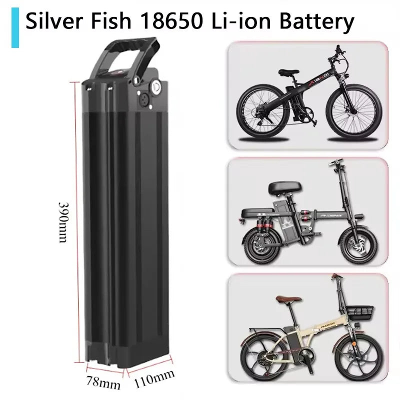 48V 36V Silverfish Li-Ion E-Bike Battery 25Ah + Charger E-Bike Battery Pack HIP