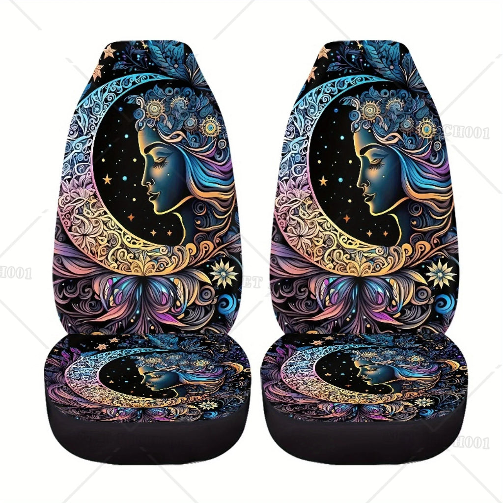 2-Piece Boho Star Moon Car Seat Covers – Washable SUV Fit Car Seat Covers HIP
