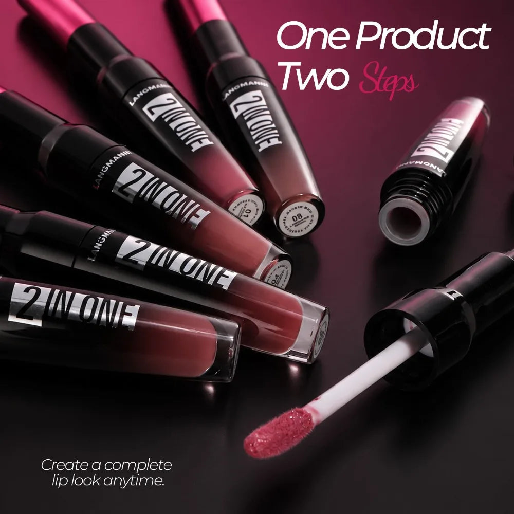 Dual End Wine Bottle Lip Makeup Matte Lip Liner Pen Mirror Glossy Lipgloss Long Lasting Moisturizing Shiny Lip Contour Cosmetic HIP