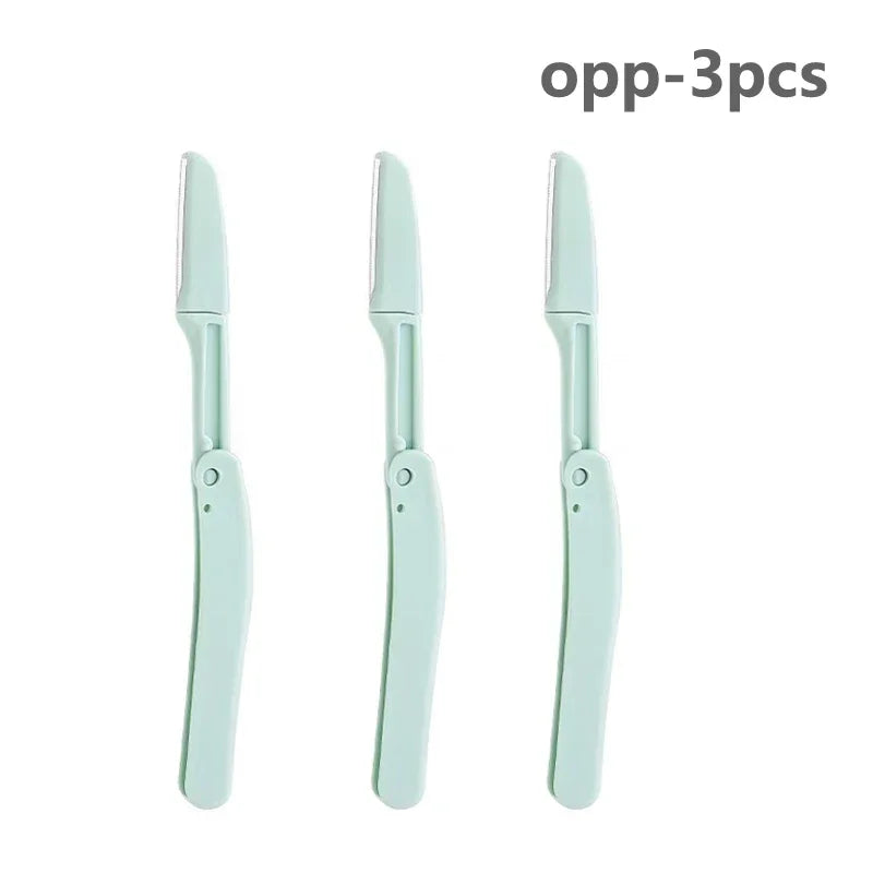3-Pack Foldable Eyebrow Trimmer & Facial Hair Shaper for Women Eyebrow Trimmer Set HIP C801-Green 3pcs opp
