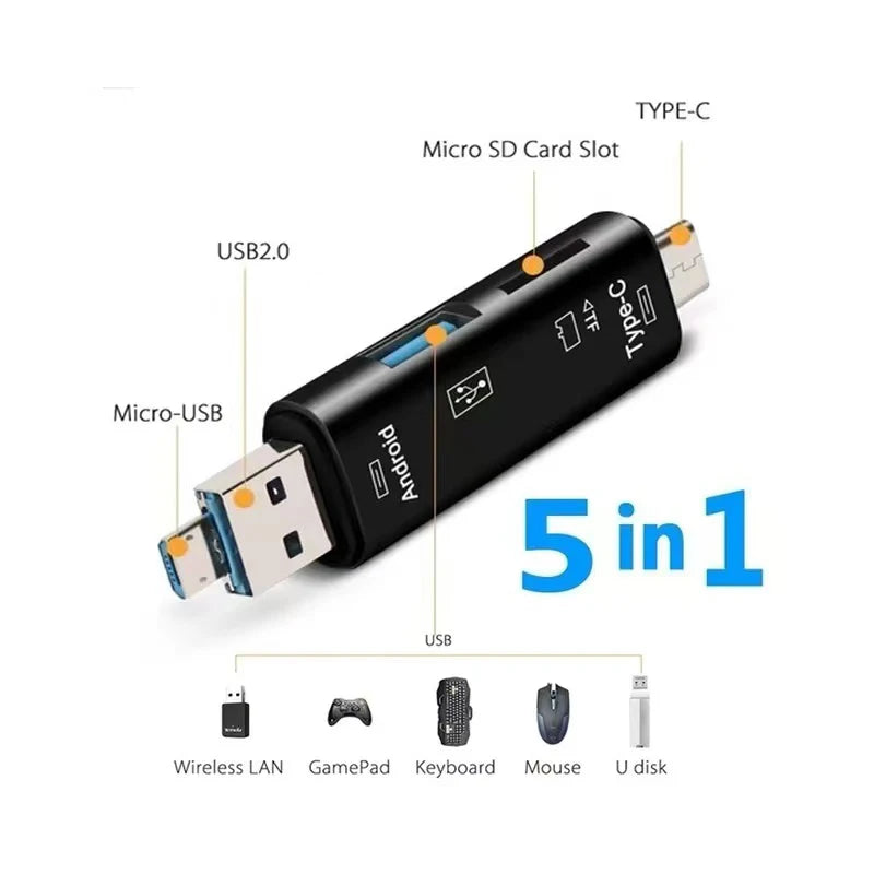 5-in-1 USB 3.0 Type-C OTG Card Reader – SD & TF Adapter USB Card Reader HIP