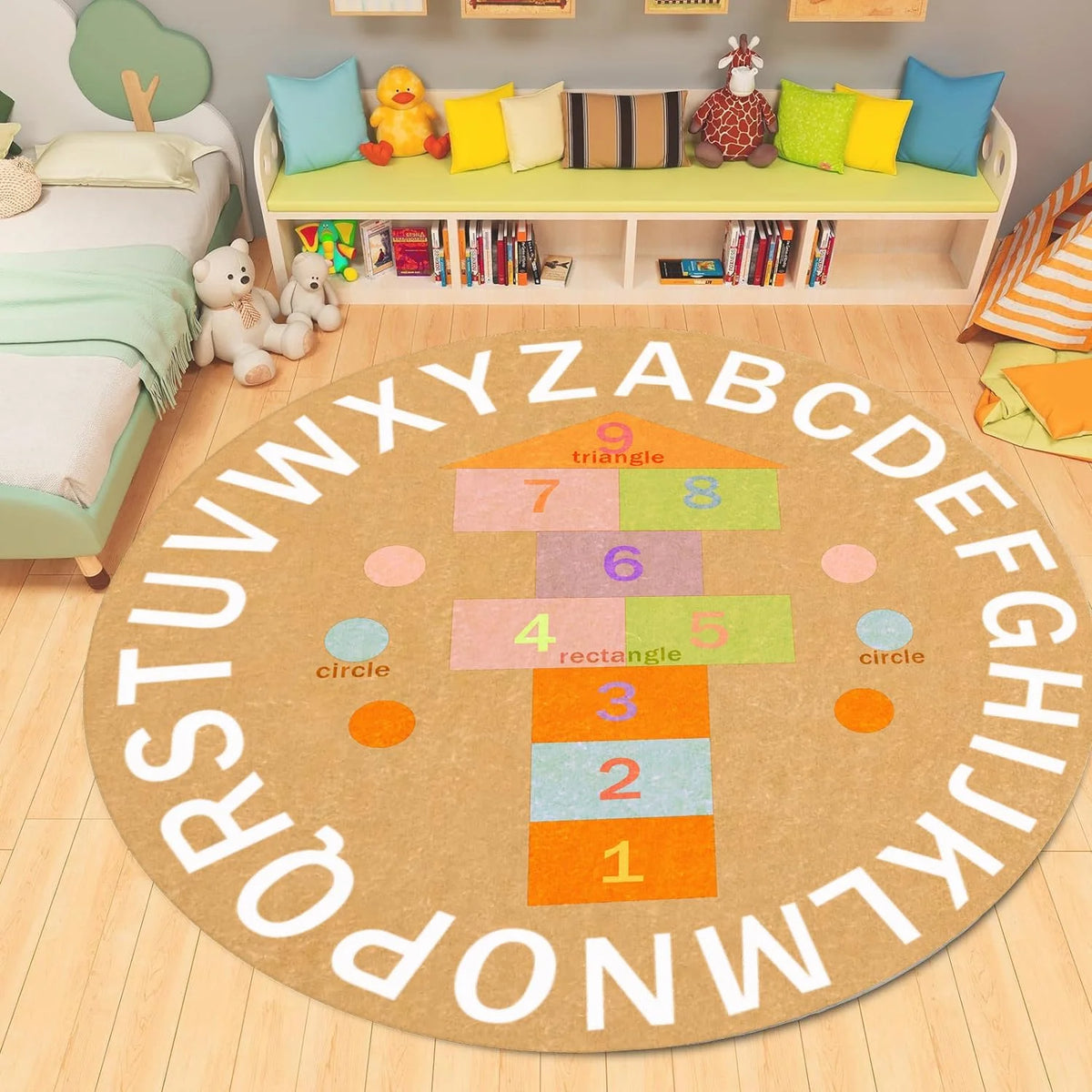 ABC Alphabet Kids Round Rug – Non-Slip Washable Baby Play Mat Kids Play Mat Rug HIP 1 120x120cm