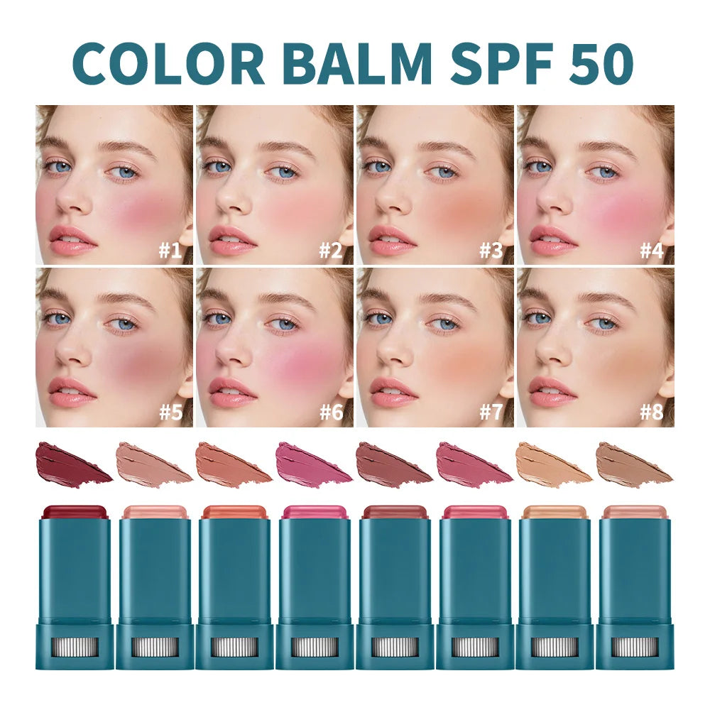 SPF 50 Sun Color Blush Balm Lip & Cheek Tint Hydrating Water Resistant Long Lasting Buildable Blush Natural Makeup HIP