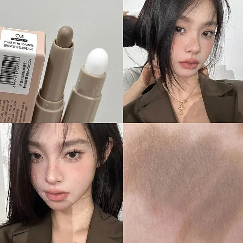 Double Head Contour Stick Bronzer with Brush Face Nose Shadow Cream Contour Pen Waterproof Lasting Contouring Makeup Cosmetics HIP