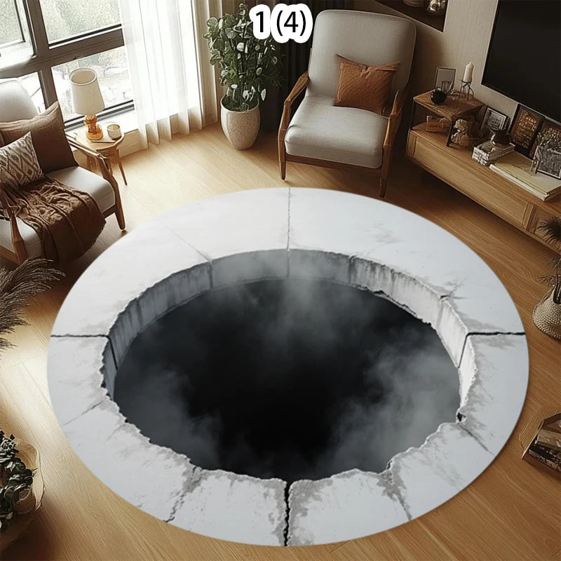 2D Cave Illusion Round Rug – Optical Illusion Rock Pit Floor Mat Novelty Round Rug HIP