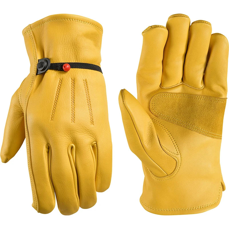 Men's Cowhide Leather Work Gloves – Reinforced Palm & Grip Leather Work Gloves HIP M
