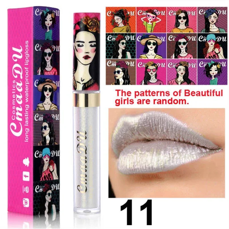 Cmaadu shimmer lip gloss beauty girl diamond glitter lip tint waterproof long lasting 12 color gold flash liquid lipstick makeup HIP 11