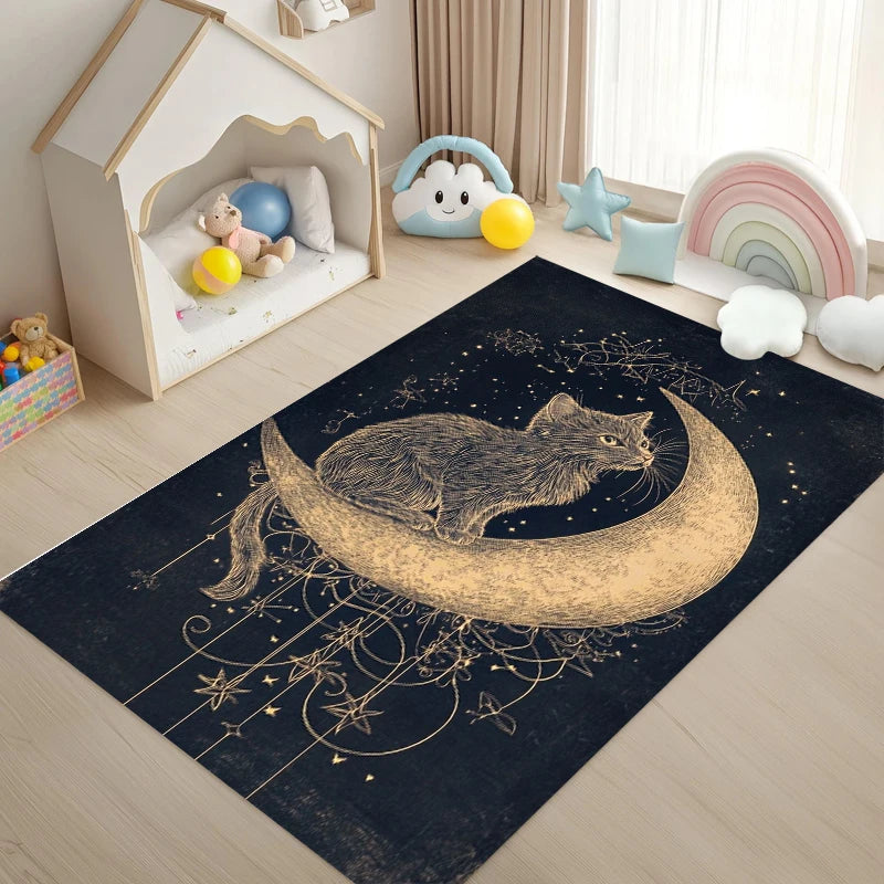 Black Gold Galaxy Cat Moon Star Non-Slip Area Rug Non-Slip Area Rug HIP 3 120x160-Felt