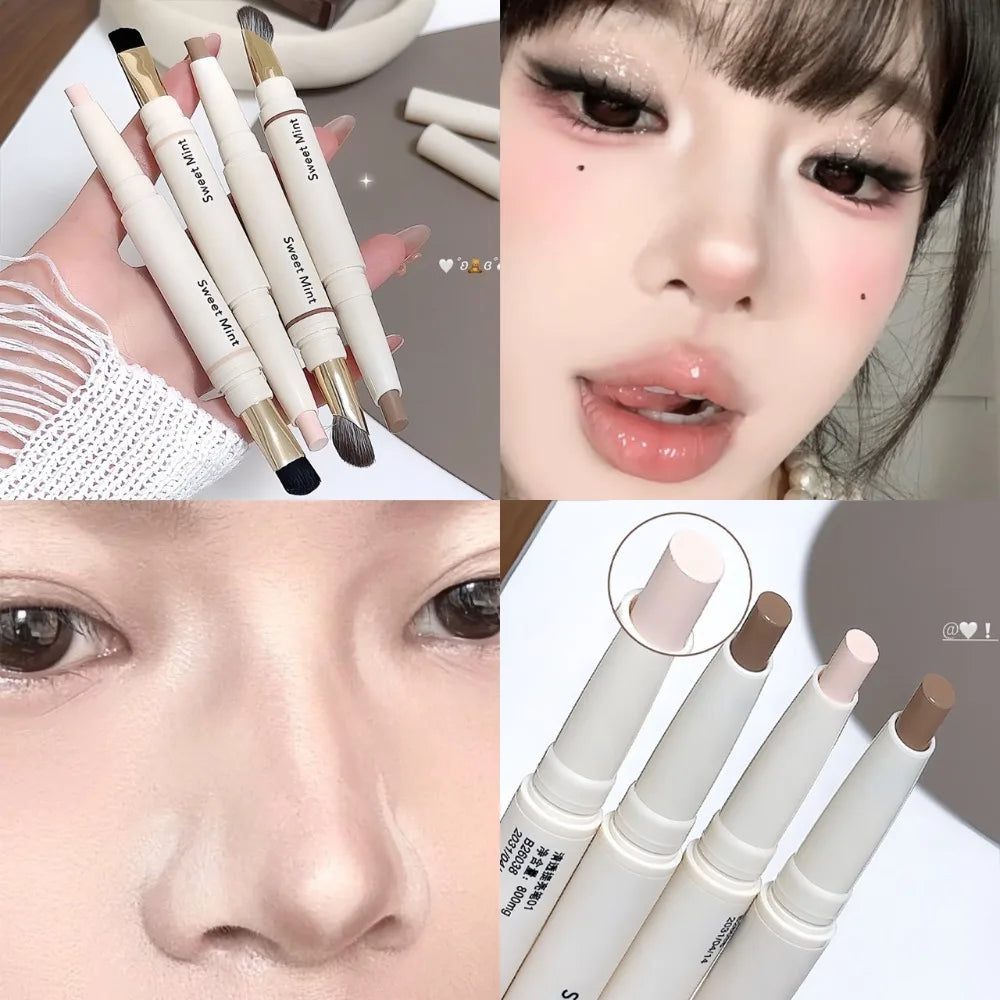 Dual-Ended Face Contour & Highlight Stick 3D Nose Shadow with Smudge Brush Silky Smooth Concealer Pen Natural Sculpting Makeup HIP
