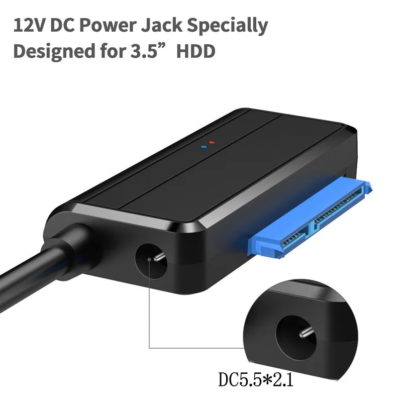 USB 3.0 to SATA Adapter Cable with DC Power Port – HDD & SSD SATA USB Adapter Cable HIP
