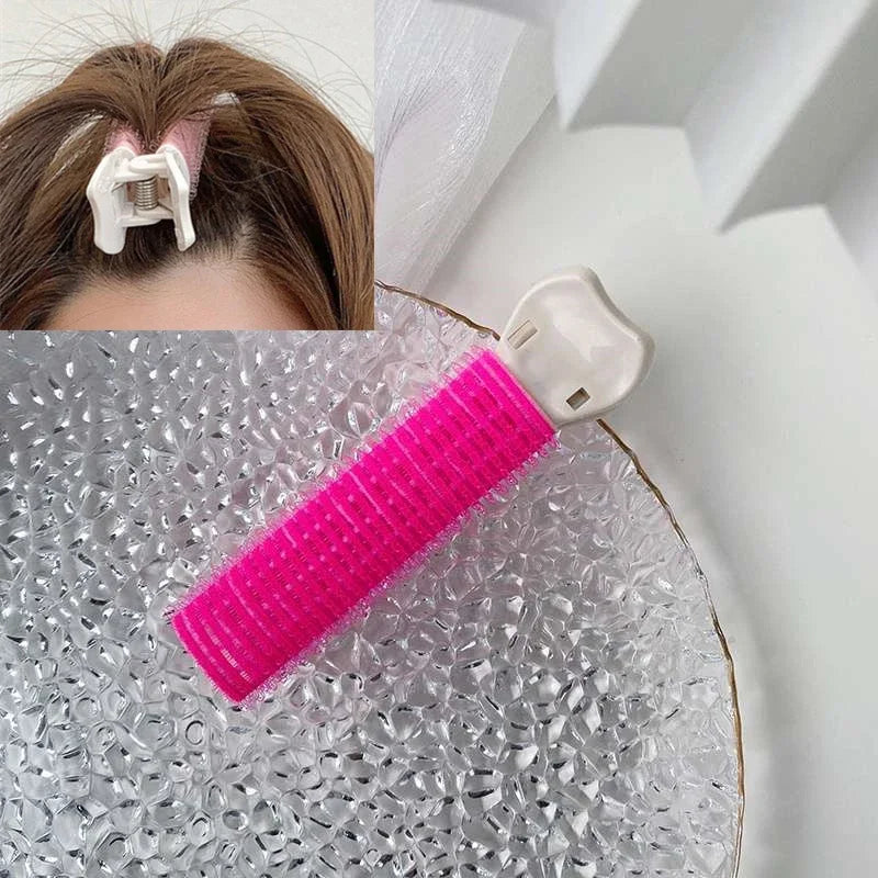 Reusable Hair Fluffy Pads Sponge Hair Base Styling Insert Tool Hair Puff Magic Clip Hair Donut Bun Maker Root Pad Hair Clip Set HIP Rose Red-1Pc
