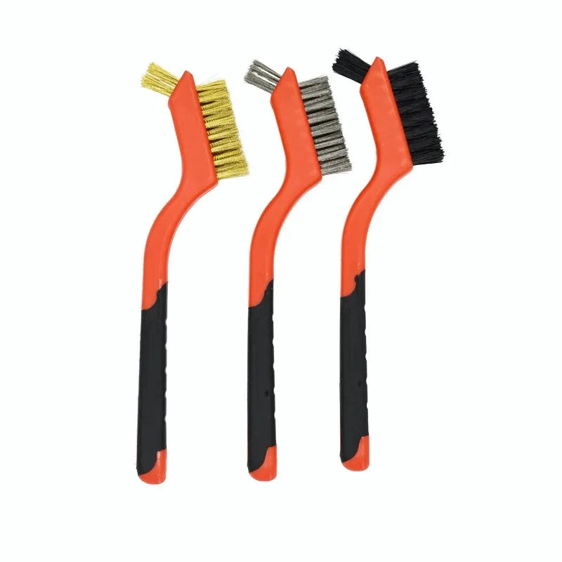3-Piece Wire Brush Set – Brass, Stainless Steel & Nylon Wire Brush Set HIP C170-Red-3Pcs